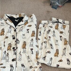 Women’s Cream Dog-Print Button Pajama Set